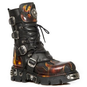 boty kožené NEW ROCK Flame Boots (591-S1) Black-Orange černá oranžová 39